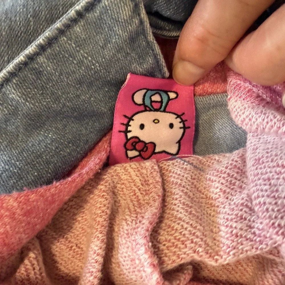 Hello Kitty Pink Embroidered Jean Denim Hooded Jacket Girl's Sz 6 Zip & Button